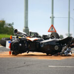 A motorcycle on its side after an accident in Atlanta