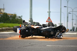 A motorcycle on its side after an accident in Atlanta